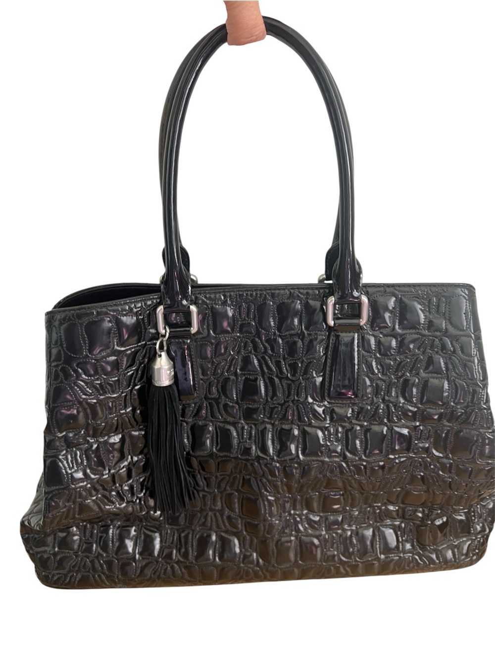 Gianfranco Ferre Black Patent Leather Bag 17”x13”x5.5”